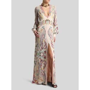 ETRO Printed Floral Paisley Long Dress in Powder Pink IT 40 US 4
